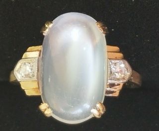 Antique Art Deco 14k Gold Moonstone Diamond Ring - Art Deco Jewelry - FF Felger 4