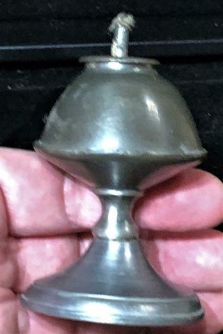 Antique American Pewter Miniature Footed Whale Oil Lamp,  C.  1850
