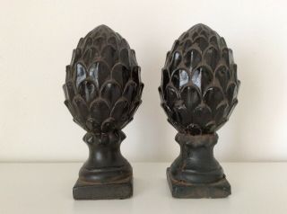 Antique/vintage Heavy 8” Lackered Stone Pineapple Finials 2.  6 Kg