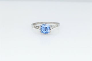 Antique $6k 1.  50ct Certified No Heat Natural Blue Sapphire Diamond Platinum Ring