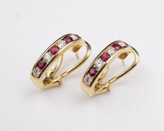 18k Tiffany & Co Yellow Gold Diamond And Ruby Cuff Earrings