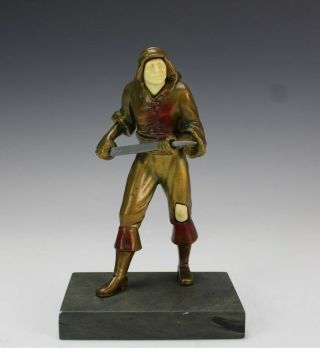 Antique Jb Hirsch Deco Soldier With Sword Painted Metal Figurine Bookend Nr Dfc