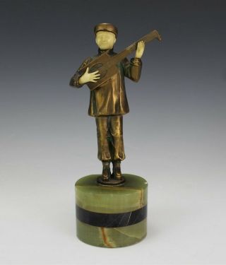Antique Jb Hirsch Chinese Man With Instrument Painted Metal Figurine Bookend Dfc