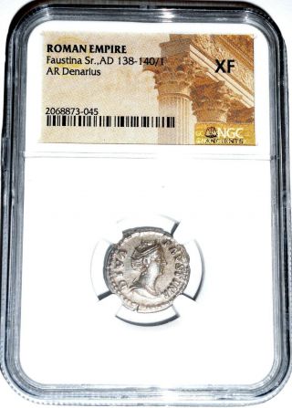 Ancient Roman Silver Denarius Of Faustina Sr.  (ad138 - 140) Ngc Certified Xf