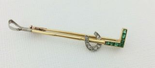 Antique 18ct Gold & Platinum Diamonds & Emeralds Riding Hunting Pin Brooch