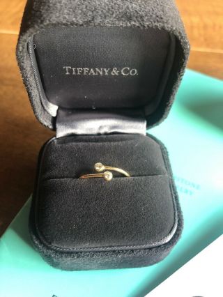 Auth Tiffany & Co 18k Gold Diamond Hoop Ring Sz 8 Elsa Peretti.  10 Carat