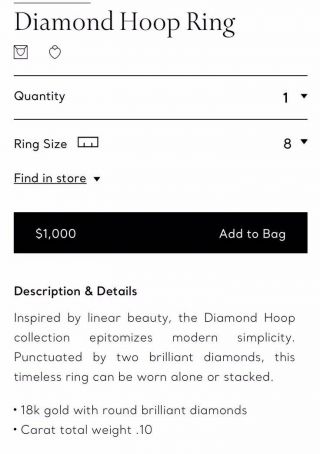 Auth Tiffany & Co 18K Gold Diamond Hoop Ring Sz 8 Elsa Peretti.  10 Carat 4