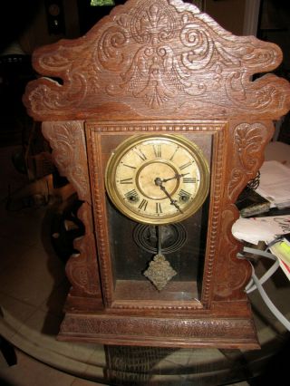 Antique Sessions Gingerbread Clock Chimes On The 1/2 Hour And Hour