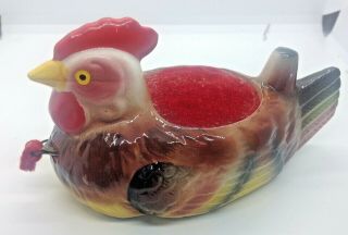 Vintage Ceramic Japan Pin Cushion And Tape Measure Chicken Enesco Sewing