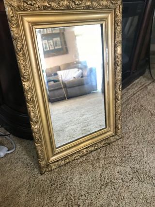 Antique Victorian Wood and Gesso Gold Gilt Wall Mirror Double Frame 5