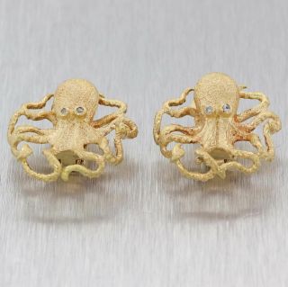 Octopus Vintage Estate 18k Yellow Gold Earrings