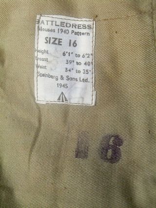 WWII British Army 1940 pattern Battledress Uniform 1945 Jacket,  UK Size16 8