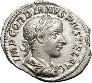 Gordian Iii With Symbol Of Power 241ad Silver Denarius Ancient Roman Coin I51040