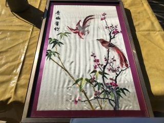 Oriental Fine Thread On Silk Wall Picture Vintage