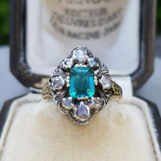 Victorian Aquamarine & Diamond Ring 1800s Georgian Antique Gold Ring Vintage
