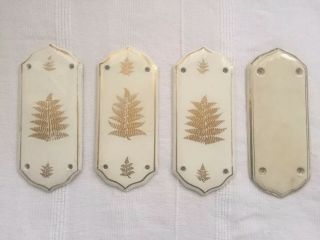 Set 4 Antique Ceramic Door Finger Plates - Hand Painted Gold Ferns