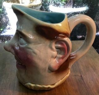 Antique Large French Majolica Toby Pitcher by Sarreguemines c.  1890,  3258 4