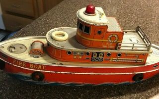 Vintage Made In Japan Tin Litho Modern Toys Battery Operated Fire Boat