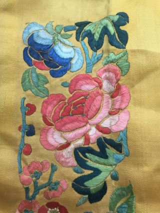 Antique Chinese Silk with Fine Detailed Embroidery of Flowers 2