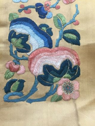 Antique Chinese Silk with Fine Detailed Embroidery of Flowers 5