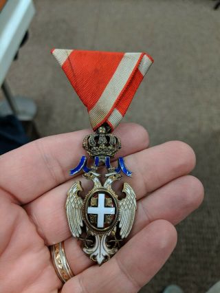Serbian Order Of The White Eagle 4th Class Medal With Ribbon Look