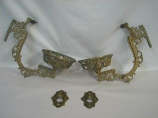 Pair Antique Victorian Eastlake Brass Wall Mount With Bracket Oil Lamp Holder