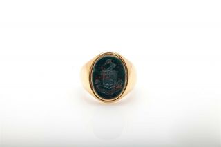 Antique 1930s Tiffany & Co Bloodstone Wax Seal Bishops 14k Yellow Gold Mens Ring