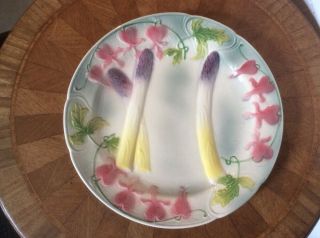 Vintage Handpainted French Asparagus & Lipstick Flowers Majolica Plate,  Fm177