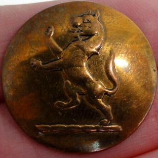 Brass Antique Livery Button Crest Of Rampant Wolf Ducally Gorged Firmin Back