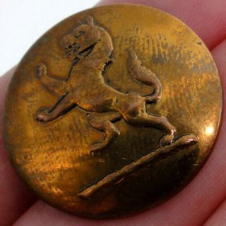Brass ANTIQUE LIVERY BUTTON Crest of RAMPANT WOLF Ducally GORGED FIRMIN Back 2