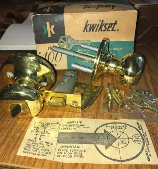 Vintage Kwikset Entry Lockset Door Knob Set Brass ? The 400 Line Open Box