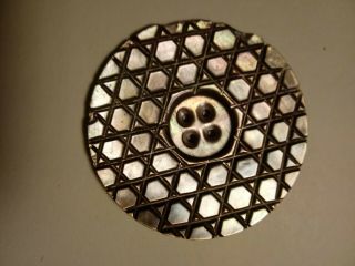 Antique Mop Large Fancy Button 2 1/8 Inches Pearl Honeycomb Star Of David