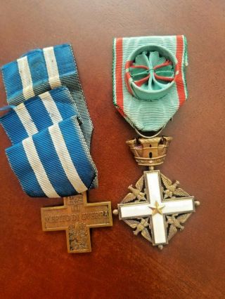 Ww1 Italy War Merit Cross,  Post Ww2 Order Merit Italian Republic Officers Cross.