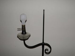 Vintage,  Arts and Crafts,  wrought iron,  black,  bridge arm,  tripod floor lamp. 4
