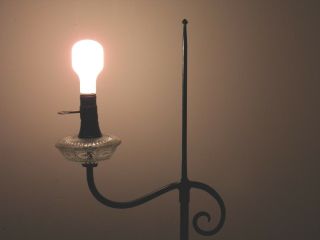Vintage,  Arts and Crafts,  wrought iron,  black,  bridge arm,  tripod floor lamp. 7