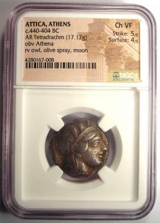 Ancient Athens Greece Athena Owl Tetradrachm Coin (440 - 404 BC) - NGC Choice VF 2