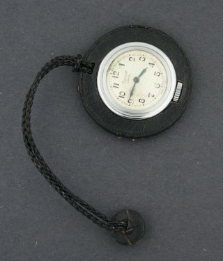 Early Ingersoll Black Leather Lapel Pendant Pocket Watch For Repair