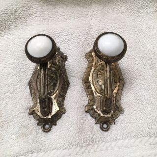 Antique Pair French Brass Coat Hooks With Face And Ceramic Ends