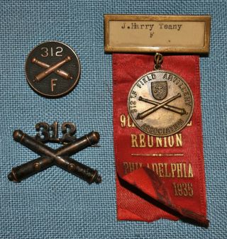 Wwi Era Named Grouping - U.  S.  Army 312th F.  A.  Assoc.  Badge & Insignia