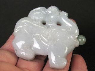 Chinese Elephant Handwork Carved Natural Green A Jadeite Jade Snuff Bottle 2