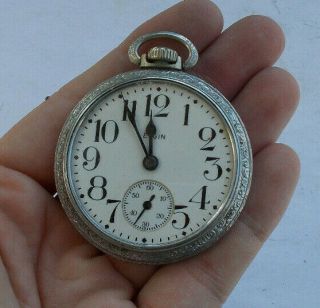 Rare Vintage 2 " Elgin Wind Up Pocket Watch 7 Jewels Large Numbers Shape Nr