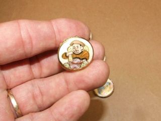 7 VTG Satsuma Hand Painted Porcelain Asian God Gods 5 Button,  2 Earrings Set 1 