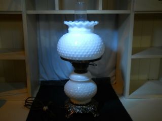 Vintage Retro Gone With The Wind Style Milk Glass Hobnail Table Lamp