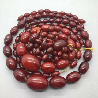 Fine HEAVY Antique Art Deco Marbled Cherry Amber Bakelite Necklaces - 154g 2