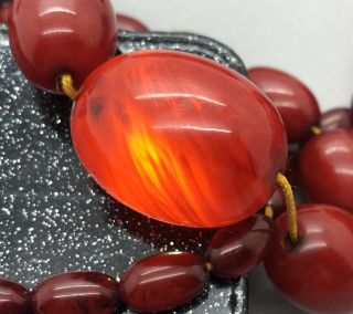 Fine HEAVY Antique Art Deco Marbled Cherry Amber Bakelite Necklaces - 154g 7
