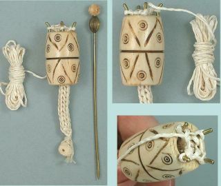 Antique Madras Work Bone Knitting Nancy / Spool / Peg / Tube