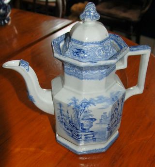 Romantic Staffordshire Blue " Medici " Pattern Tea Or Coffee Pot W/ Orig.  Lid.