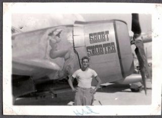 Old Photograph Ww11 Airplane Pilot - Nose Art - Nude Girl - Stockton California Photo