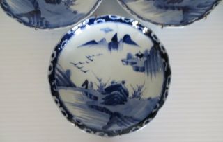 Four Antique Blue and White Chinese Scenic Plates Signed with Blue Mark 2