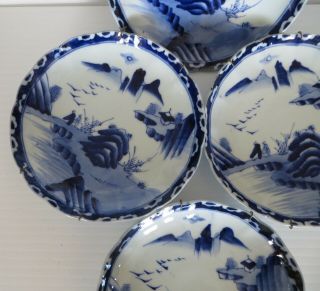 Four Antique Blue and White Chinese Scenic Plates Signed with Blue Mark 3